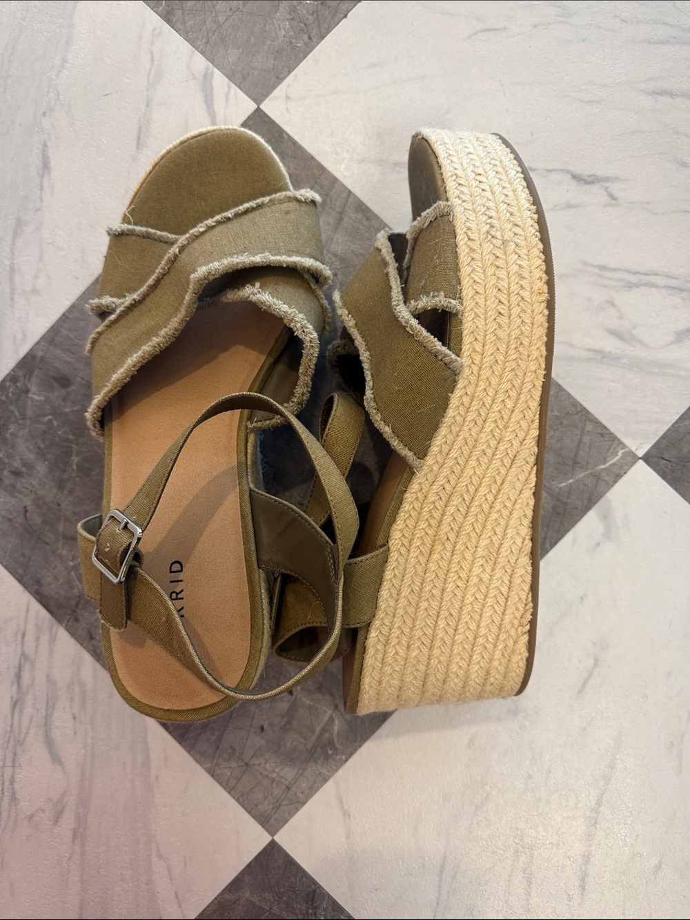 torrid Olive Green Frayed Double-Strap Sandals - Picture 3 of 3